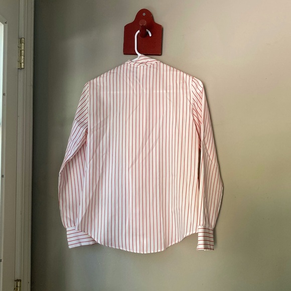 Vintage Le Soft Red & White Striped Button Down Tie Neck Top S - Picture 8 of 9